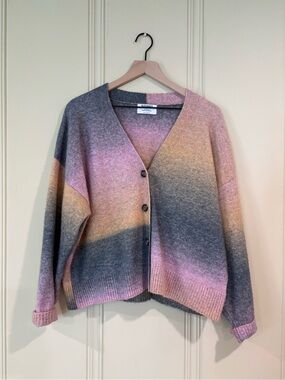 Old Navy Ombre V-Neck Button Cardigan - Pink, Gray & Cream